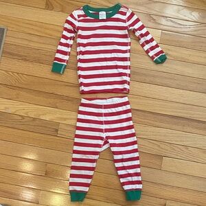 Hanna Andersson Red and White Striped Pajama Set with Green Trim